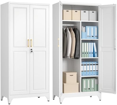 Polup 71" Tall Metal Armoire Wardrobe Closet with Doors and Lock