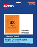 Avery Printable Round Labels, Sure Feed Technology, 1" Diameter, Bright Orange Labels, Print-to-the-Edge, Laser/Inkjet, 480 Total, Great for Price Stickers and Mailing Seals