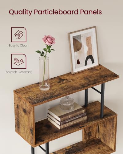 VASAGLE 6-Tier Book Shelf, S-Shaped Tall Display Shelf for Living Room | Bookcase Book Shelf, Tall Narrow Display Shelf Storage, Rustic Brown and Matte Black, BARNET Collection ULLS182KD01
