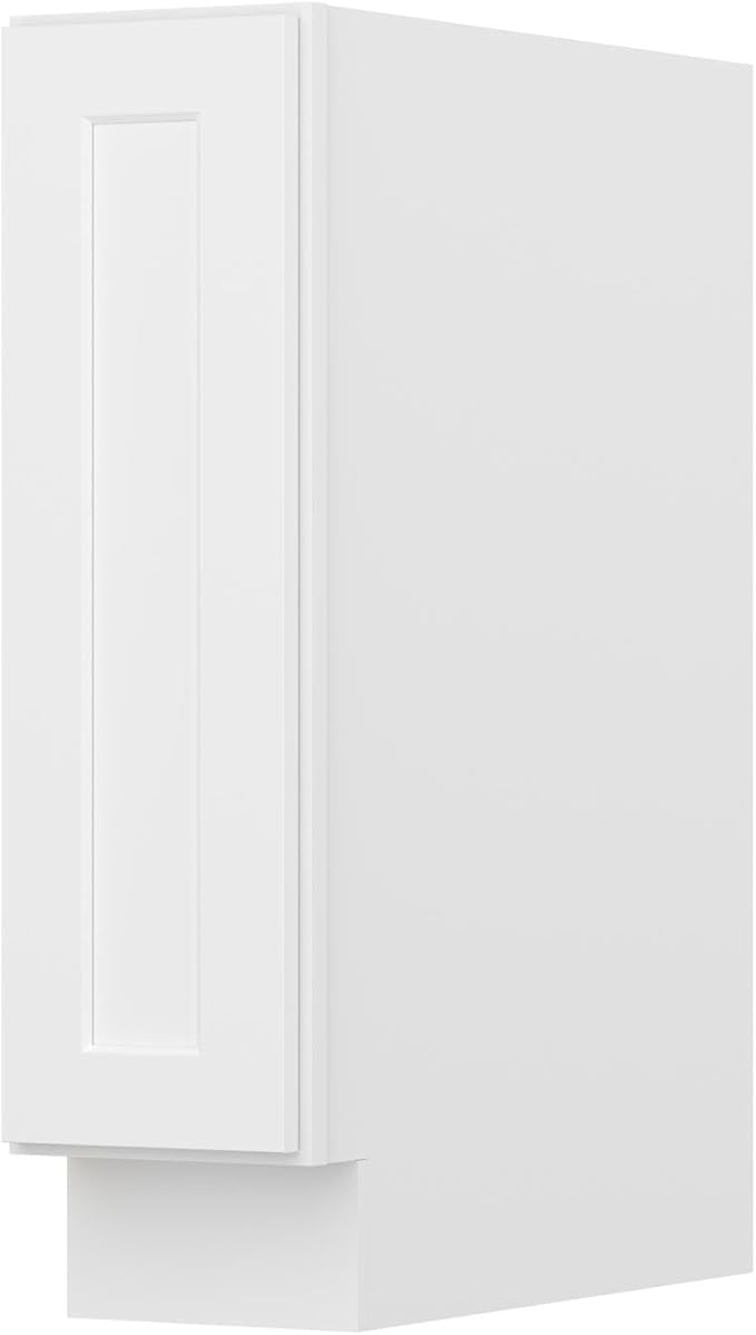 Furinno Shaker Tray Bases Kitchen Cabinet, 1-Door, White | 24 D x 9 W x 34.5 H, Adjustable Hinges, Soft-Close Shaker-Style Door, Ready to Assemble, Plywood, for Pantry, Dining Room