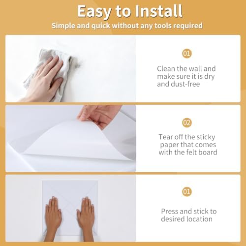 Large Bulletin Felt Board – 36" x 24" Wall Tiles with 50 Wooden Push Pins for Office, Home, Notes, Photos & DIY Classroom Décor(6PCS,White)