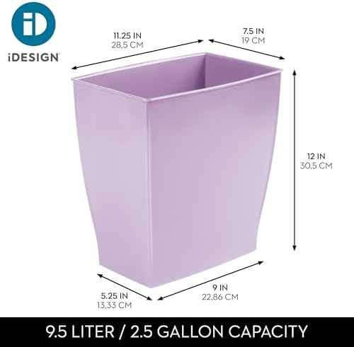 iDesign Small Plastic Bathroom Trash Can, Slim Rectangle Purple