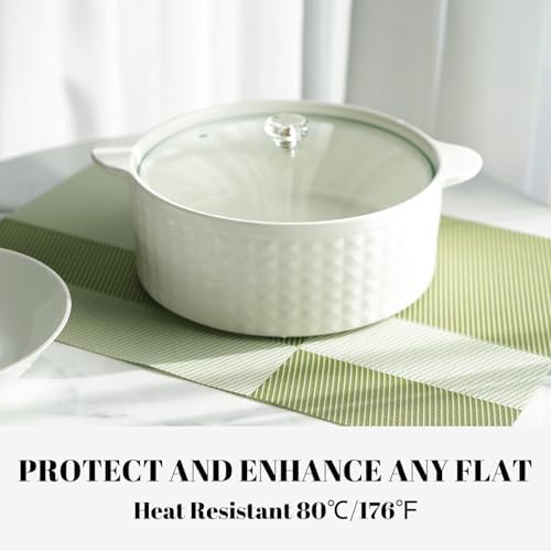 Placemats Set of 8 Vinyl/Plastic Woven Place Mats for Kitchen Table Indoor/Outdoor Washable Placemat Wipeable Dining Table Mats (Green Cube,8)