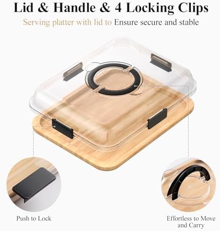 Portable Bamboo Charcuterie Board with Lid, 1 Compartment