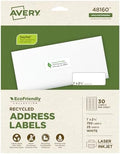 Avery® EcoFriendly Recycled Address Labels, 1" x 2-5/8", White, Permanent Label Adhesive, 750 Printable Labels (48160)