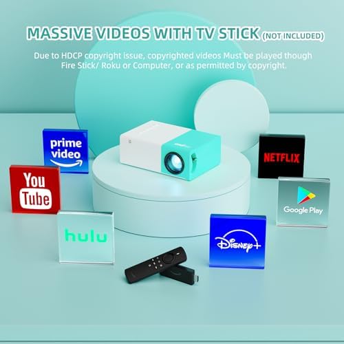 Projector WiFi Portable Movie Projector, Phone or Tablet Can be Mirrored to the Video Projectors Via WiFi or Data Cable, Compatible with Smartphone/ Tablet/ Laptop/TV Stick/ PS/ USB