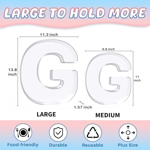 13.8" Extra Large Acrylic Letter Charcuterie Board Box, Reusable Fillable Letter Cake Candy Dish Display Serving Tray for Birthday Anniversary Party Decoration (G)