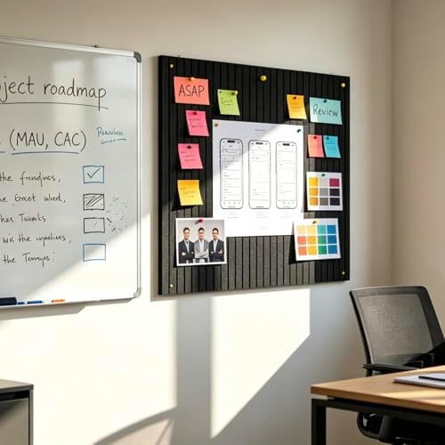 6-Pack Felt Wall Tiles, Black – 36" × 24" Cork Boards Alternative