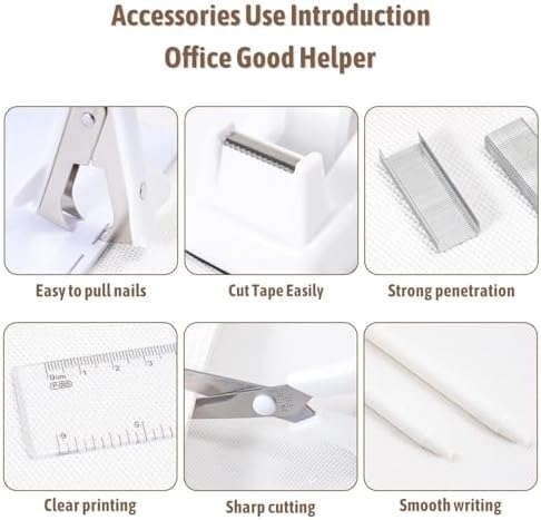 Gawsey White Desk Organizers and Accessories with Desk Organizer 360° Rotating Pen Holder and Office Supplies, Cute Stationery Supplies Set