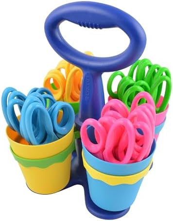 Westcott School Scissor Caddy and 5-Inch Pointed Safety Scissors for Kids, Back to School, Classroom Supplies, Assorted, 24 Pack (14755)