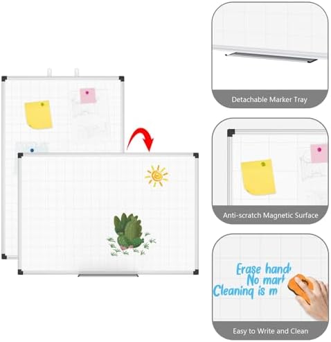 XBoard Magnetic Dry Erase Board with Grid Lines 48 x 36 Inches