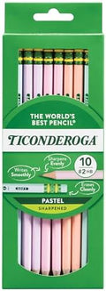 Ticonderoga Wood-Cased Pencils, Pre-Sharpened, #2 HB Soft, Pastel Colors | 10 Count. Ideal for writing, drawing, schoolwork, classrooms and office use