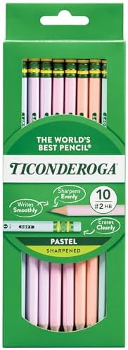 Ticonderoga Wood-Cased Pencils, Pre-Sharpened, #2 HB Soft, Pastel Colors | 10 Count. Ideal for writing, drawing, schoolwork, classrooms and office use