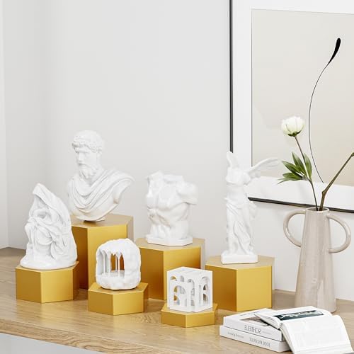 Metal Buffet Risers,6PCS Hexagonal Jewelry Display Risers 2.76 in to 4.02 in Market Display Stands Metal Showcase for Catering Dessert Figures Decoration (Gold, 2.76IN to 4.02IN)