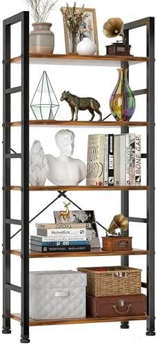 5 Tier Bookshelf, Free Standing Bookcase with Open Storage Shelves