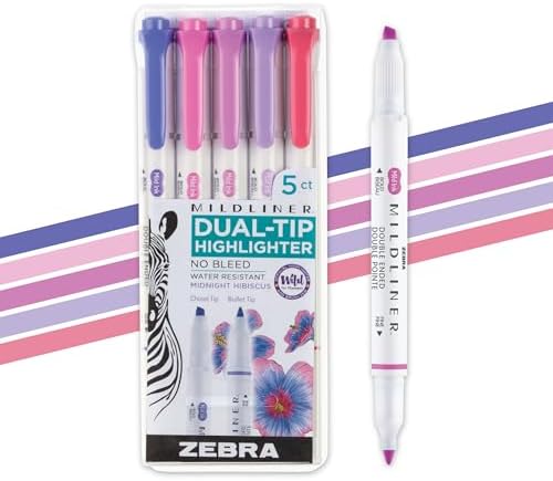 Zebra Pen MILDLINER Highlighter, Midnight Hibiscus Colors, Dual Tip, 5-Pack