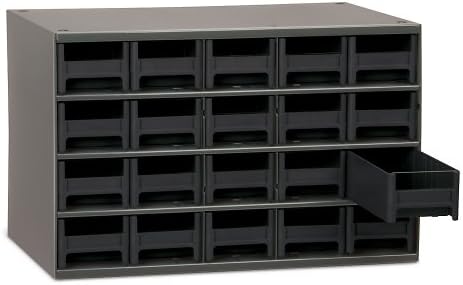 Akro-Mils Steel Garage Storage Cabinet, Small Parts Organizer Metal Cabinet for Hardware, Nails, Screws, Bolts, Nuts, and More, 17" W x 11" D x 11" H, 20-Drawer, Gray Cabinet/Black Drawers (19320)