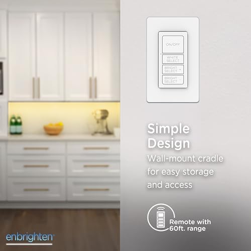 Enbrighten One-Touch Sync Remote Control, Add-on Light Switch for Under Cabinet Lights, Wireless Remote, ON/Off, Dimmable, Color Select Soft White to Bright Daylight, Cabinet Lighting Remote, 81795