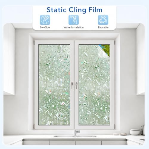 GTJ Rainbow Tulip Window Privacy Film, Static Cling, 17.5 x 78.74 in