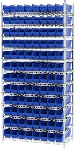 Akro-Mils 30128 Heavy Duty Plastic Shelf Bins, 18"x 4"x 4", Blue, 12-Pack