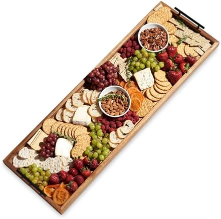 Twine Modern Manor Longboard Cheese Platter with Handles, Rectangular Cheese Board and Home Decor Tray, Dining Table Accessories Acacia Wood Set of 1