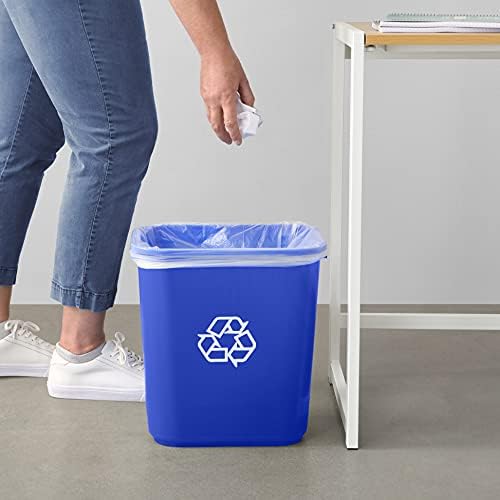 Amazon Basics Rectangular Commercial Office Recycling Wastebasket with Recycle Logo, Easy to Clean, 7 Gallon, Blue, Pack of 2