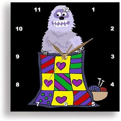 3dRose Wall Clock Silent - 13 inch - Funny Cute Abominable Snowman Quilter Creating Quilt Quilting Cartoon - Sports and Hobbies