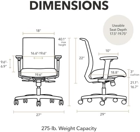 HON Convergence Ergonomic Office Chair, Office Desk Computer Chair, Black