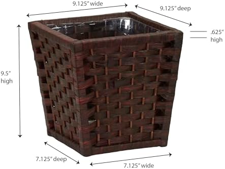 Household Essentials Woven Waste Basket, 3 Gallons, HandWoven Paper Rope with Removable Plastic Liner, Durable Wood Frame, Wide and Open Top for Easy Access, Decorative, Brown