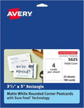 AVERY Postcards, Matte White, 3.5" x 5" | Rounded Corners | Laser/Inkjet Printable | 100 Cards | Pack of 5
