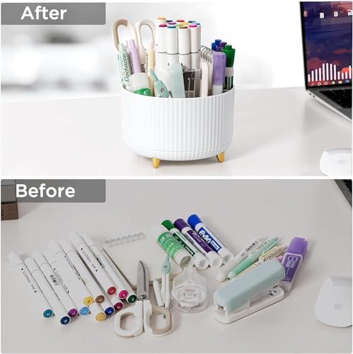 Gawsey Rose Gold Desk Organizers and Accessories with Desk Organizer 360° Rotating Pen Holder and Office Supplies, Cute Stationery Supplies Set
