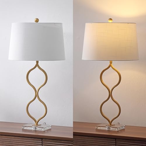 JONATHAN Y Levi Table Lamp 31.5" Curved Metal and Crystal, Gold Painting