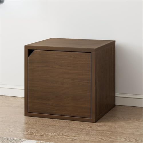 Timber Vertical or Horizontal Organizing Shelf with 1 Cabinet Closed Back Modular Cube Storage Unit, Book Storage Bookshelf, Step Shelf, Glass Small Bookcase, Square Grid Cabinet Oak Wood Door
