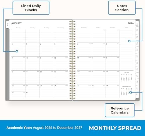Blue Sky 2026-2027 Weekly & Monthly Academic Planner, 8.5"x11", Silver