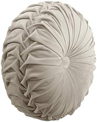 Lush Decor Round Pleated Soft Velvet Decorative Throw Pillow, 1 Count, 15" Diameter, Taupe - Neutral Plush Round Pillow, Seat Cushion, Decorative Pillows For Bed, Couch, Or Chair