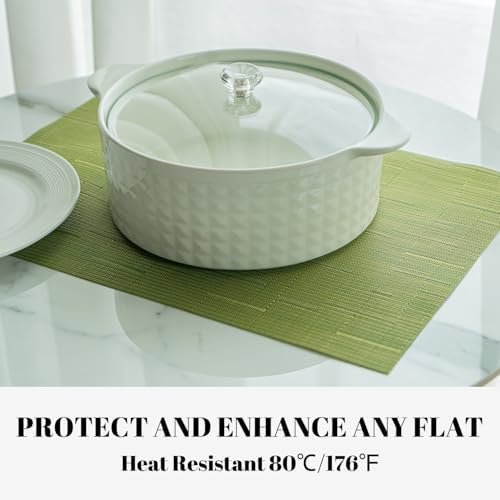 Placemats Set of 6 Vinyl/Plastic Woven Place Mats for Kitchen Table Indoor/Outdoor Washable Placemat Wipeable Dining Table Mats (Oliver Green,6)