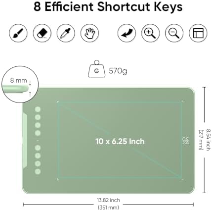 XPPen Deco 01 V3 10x6 Drawing Tablet | 16K Pressure Pen | Battery-Free Stylus | 8 Hotkeys | for OSU Gaming & Teaching | PC/Mac/Android/ChromeOS Compatible | Green