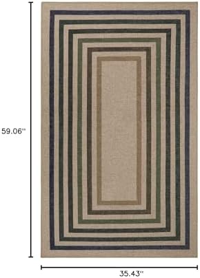 Lahome Mid Century Modern Easy Jute Rug, 3x5 Bordered Entryway Rug Non Slip