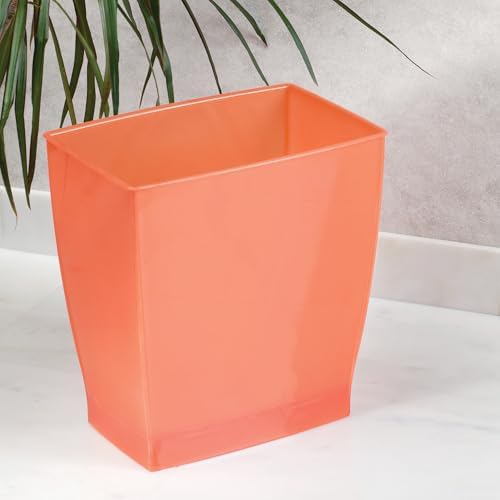 iDesign Small Plastic Bathroom Trash Can, Slim Rectangle, 2-Pack, Orange