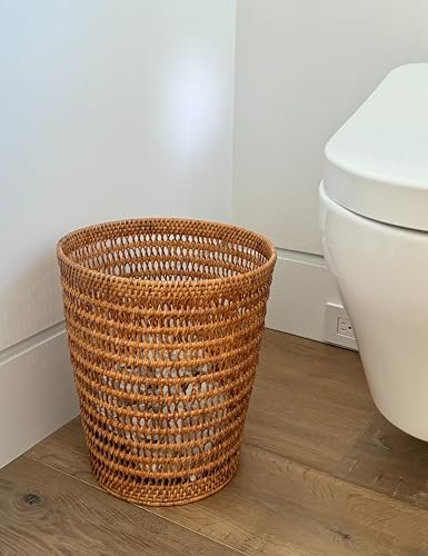 Kouboo La Jolla Rattan Mesh Waste Basket, Wicker Trash Can, Honey Brown