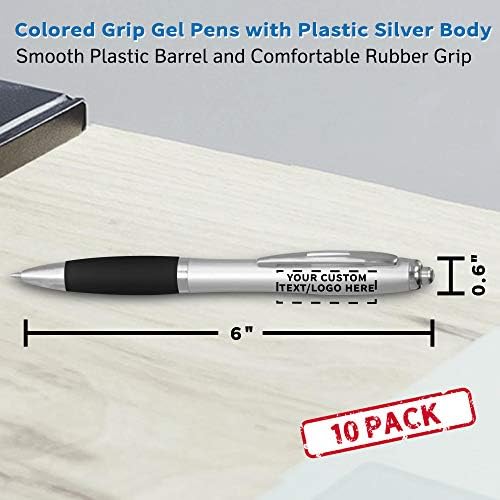 DISCOUNT PROMOS Custom Colored Grip Gel Pens Set of 10, Personalized Bulk Pack - Great for Office, School, Business, Tradeshows, Events - BlackBI
