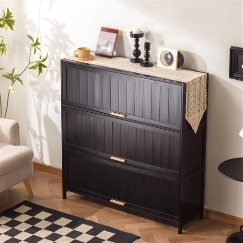 Bookcase Black Multi Tier Storage Bookcase, Bamboo Organizer Rack with Flip Lid Hoverable Doors, for Office Books Study Supplies Bookshelf Bookshelf(L100xW32xH106 cm)