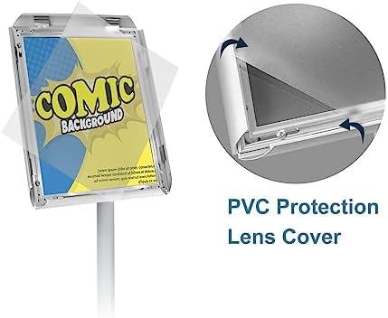 Adjustable Pedestal Poster Sign Stand with Heavy Duty Base Sign Holder Aluminum Snap Open Frame for 8.5 x 11 inches Both Vertical and Horizontal View Displayed Used for Living and Business(Silver）