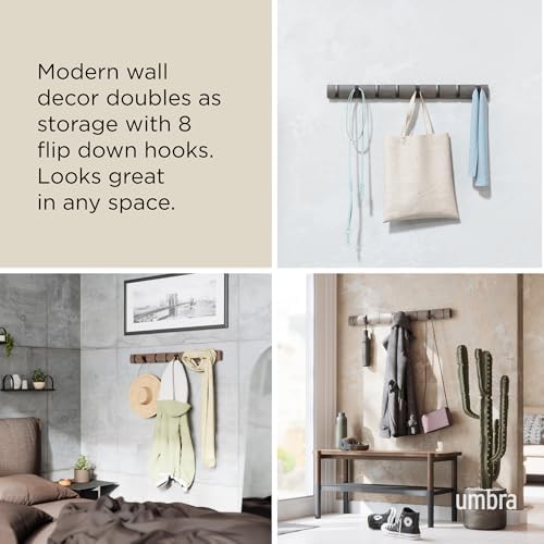 Umbra Flip Coat Rack, Wall Mount 8-Hook, Space Saving, White