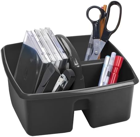Storex 3-Compartment Small Cleaning Caddy – Multipurpose Supply Organizer with Handle, Black, 6-Pack (00972A06C)
