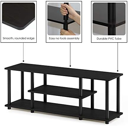 Furinno Turn-N-Tube No Tools 3D 3-Tier Entertainment TV Stand up to 50 inch TV, Round Tubes, Walnut | for TV up to 50 Inch, Open Frame Rectangular Entertainment Center with Storage Shelf, TV Console, for Living Room, Bedroom