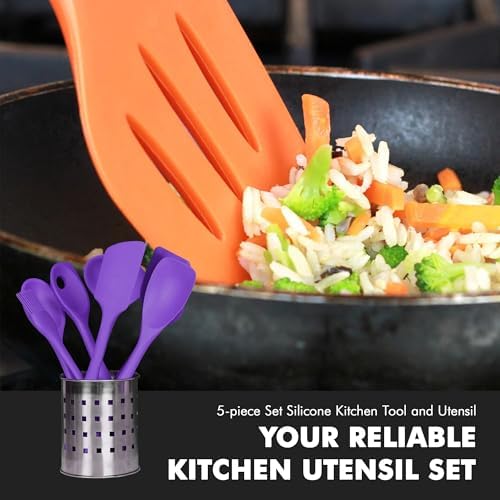 Chef Craft Premium Silicone Kitchen Tool and Utensil Set, 5 Piece, Purple