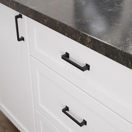Franklin Brass 10 Pack Matte Black Cabinet Handles 3-3/4 inch (96mm) Kitchen Cabinet Handles and Drawer Pulls for Cupboards and Dressers | Stepped