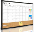Monthly Dry Erase Calendar Whiteboard with Corkboard, 30" x 20", Black