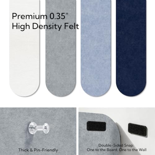 Olanglab Felt Bulletin Board Strips 4-Pack 24"x16" with 50 Pins, Misty Teal